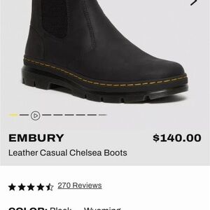 Dr. Martens Embury Leather Casual Chelsea Boots Black with Yellow Stitching